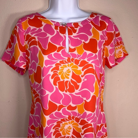Size 6 Banana Republic Short Sleeve Colorful Dress Pink Orange Red Abstract - Picture 3 of 16